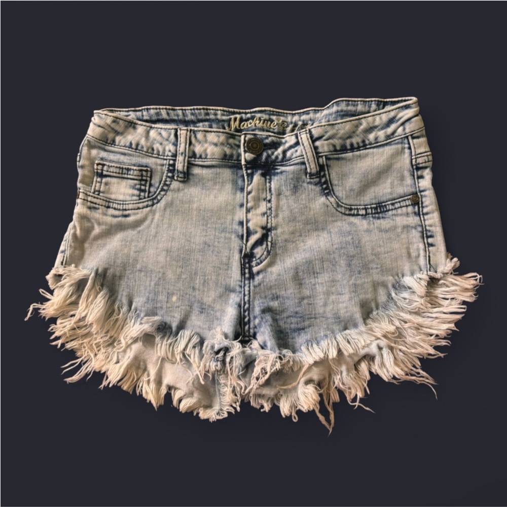 Machine Light Blue Frayed Jean Shorts